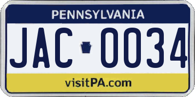 PA license plate JAC0034