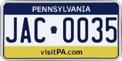 PA license plate JAC0035