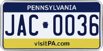 PA license plate JAC0036