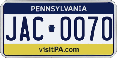 PA license plate JAC0070