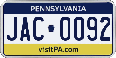 PA license plate JAC0092