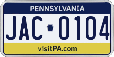 PA license plate JAC0104