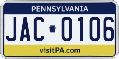 PA license plate JAC0106