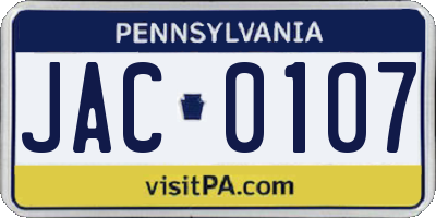 PA license plate JAC0107