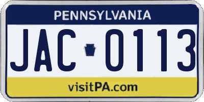 PA license plate JAC0113