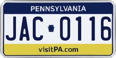 PA license plate JAC0116