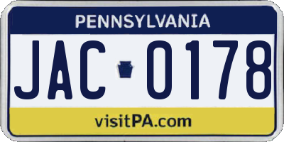 PA license plate JAC0178