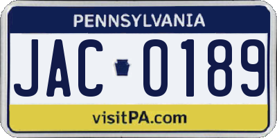 PA license plate JAC0189