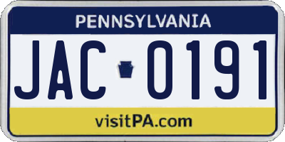 PA license plate JAC0191
