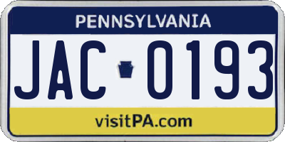 PA license plate JAC0193