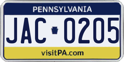 PA license plate JAC0205