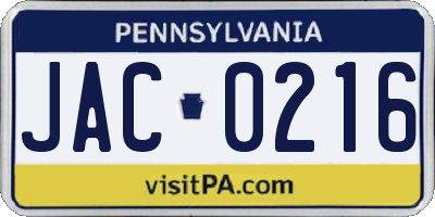 PA license plate JAC0216