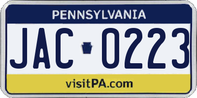 PA license plate JAC0223