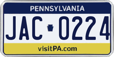 PA license plate JAC0224
