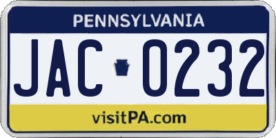 PA license plate JAC0232