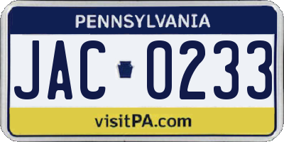 PA license plate JAC0233