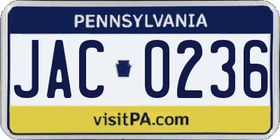 PA license plate JAC0236