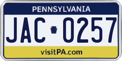 PA license plate JAC0257