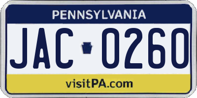 PA license plate JAC0260