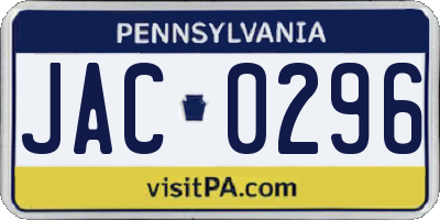 PA license plate JAC0296