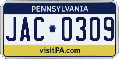 PA license plate JAC0309