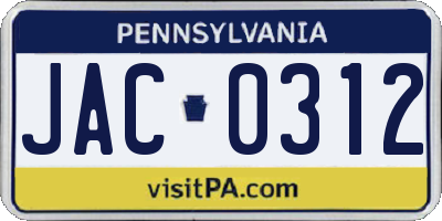 PA license plate JAC0312