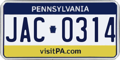 PA license plate JAC0314