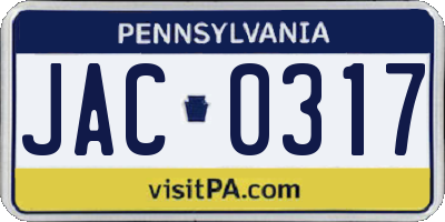 PA license plate JAC0317
