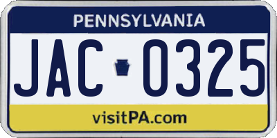 PA license plate JAC0325