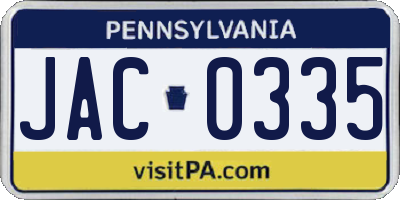 PA license plate JAC0335