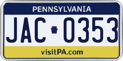 PA license plate JAC0353