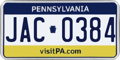 PA license plate JAC0384