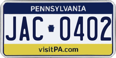 PA license plate JAC0402