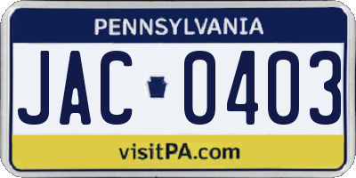 PA license plate JAC0403