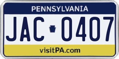 PA license plate JAC0407