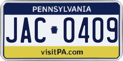 PA license plate JAC0409
