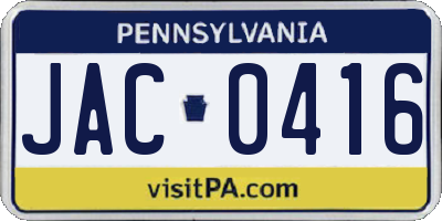 PA license plate JAC0416