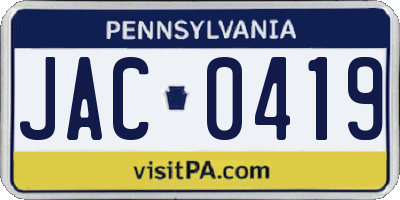 PA license plate JAC0419