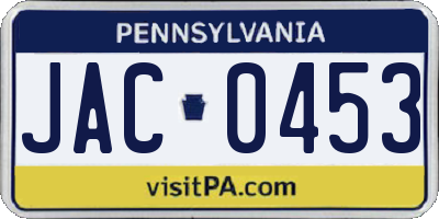 PA license plate JAC0453