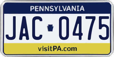 PA license plate JAC0475