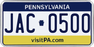 PA license plate JAC0500