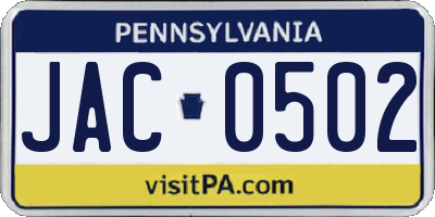 PA license plate JAC0502