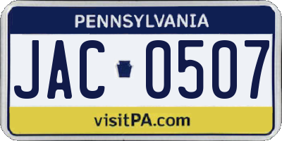 PA license plate JAC0507