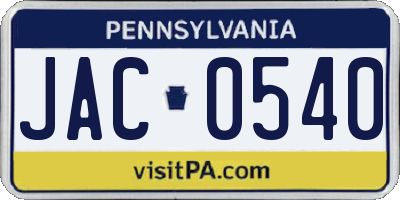 PA license plate JAC0540