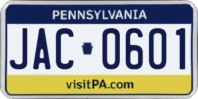 PA license plate JAC0601