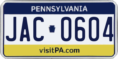 PA license plate JAC0604