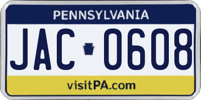 PA license plate JAC0608