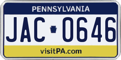 PA license plate JAC0646