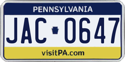 PA license plate JAC0647