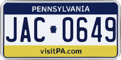 PA license plate JAC0649